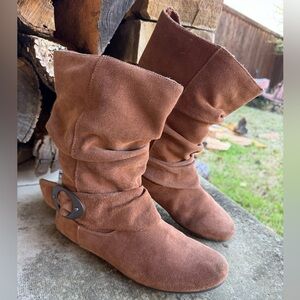 Dr. Scholl's Oakland Chestnut Brown Suede Slouch Ankle Boots with Buckle Sz-9. K